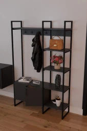 CMKStore Metal Portmanto Elbise Askılığı Ayakkabılık Bölmeli Vestiyer - Antrasit - 1