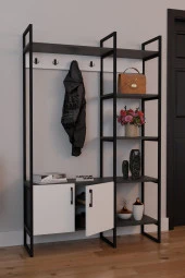 CMKStore Metal Portmanto Elbise Askılığı Ayakkabılık Bölmeli Vestiyer - Antrasit & Beyaz - 3