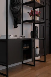 CMKStore Metal Portmanto Elbise Askılığı Ayakkabılık Bölmeli Vestiyer - Antrasit - 4