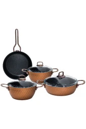 Hazarpazar H024 Lidya 7 Parça Metal Kulplu Titanyum Granit Çeyiz Tencere Takımı Mor Renk - 2