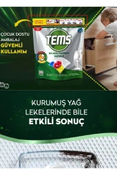 TEMS 4 Etkili Bulaşık Makinesi Kapsül Deterjanı 36'lı Yerli Ürün Anti Malodor Teknolojisi %100 - 3