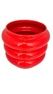 Bitki Tasarımı Seramik Katlı Saksı Vazo Kırmızı Uzun thumbnail 4