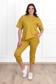 Kadın Yırtık Cep Detaylı Kısa Kollu Büyük Beden Kapri Eşofman Takım 8010-23 - 9