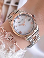 Ferrucci Çelik Kordon 2 Yıl Garantili Takvimli Kadran 30 Mt Suya Dayanıklı Kadın Kol Saati B.1301606X thumbnail 1