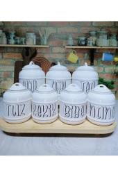 7 Parça Tasarım Baharatlık Seti Tea/Coffee/Sugar Tuz/Kekik/Biber/Nane Pinterest Kavanoz Seti - 1