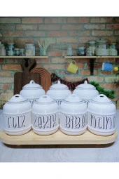 7 Parça Tasarım Baharatlık Seti Tea/Coffee/Sugar Tuz/Kekik/Biber/Nane Pinterest Kavanoz Seti - 2