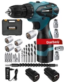 Mager DARBELİ 2 yıl Akü Garantili İki Akülü Şarjlı Vidalama Matkap Çantalı 24 Parça Set Hediyeli - 1