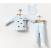 Ayıcık Nakışlı Erkek Bebek Hastane Çıkışı Kendinden Eldivenli Patikli Zıbınlı 3lü Takım - 1