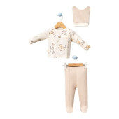 Yenidoğan Erkek Bebek Hastane Çıkışı Sevimli Hayvan Desenli Bej - 1