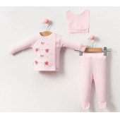 Çiçek Nakışlı Pembe Kız Bebek Hastane Çıkışı - 1
