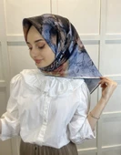 Quare Çiçek Desenli Rayon Eşarp 10701  LACİVERT - 5