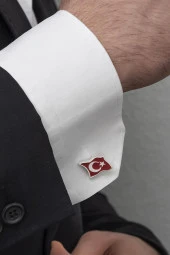 Ayyıldız Türk Bayrağı Mineli Gümüş Kol Düğmesi - 1