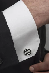 Mineli Çizgi Motifli Gümüş Kol Düğmesi thumbnail 1