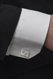 Dikdörtgen Harf İsimli Gümüş Kol Düğmesi - 1