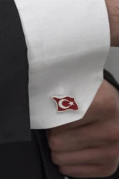 Ayyıldız Türk Bayrağı Mineli Gümüş Kol Düğmesi - 2