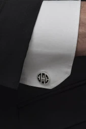 Mineli Çizgi Motifli Gümüş Kol Düğmesi thumbnail 2