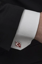 Ayyıldız Türk Bayrağı Mineli Gümüş Kol Düğmesi - 4