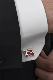 Ayyıldız Türk Bayrağı Mineli Gümüş Kol Düğmesi - 5