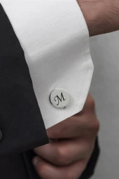 Yuvarlak Düz Gümüş Harfli Kol Düğmesi thumbnail 1