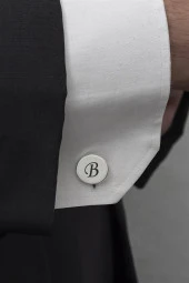 Yuvarlak Düz Gümüş Harfli Kol Düğmesi thumbnail 3