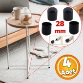 Masa Sandalye Sehpa Ayak Tapası Tıpa Papuç Takoz Yuvarlak Siyah 28 mm Parke Zemin Koruyucu 4 Adet - 1