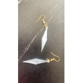 Şeffaf Beyaz Sedefli Renk Gold Aksesuar Parlak Büyük Karo Şekil Sallantılı Epoksi Küpe Hediyelik - 4