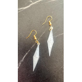 Şeffaf Beyaz Sedefli Renk Gold Aksesuar Parlak Büyük Karo Şekil Sallantılı Epoksi Küpe Hediyelik - 5