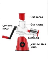 3 Premium Paslanmaz Çelik, Pratik 3 Başlıklı Kollu Sebze Doğrayıcı/ Dilimleyici Mutfak Tambur Peynir Fındık Ceviz Öğütücü Rende Seti - 3