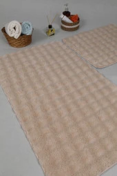 Modern Bubble Yıkanabilir Kaymaz Peluş Banyo Paspası Halısı 2'li Klozet Takımı 50x80-50x40cm Açık Bej - 4
