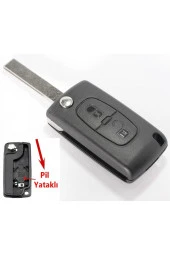 Citroen Berlingo C3 C4 C5 Uyumlu Kumanda Kabı Anahtar Kabı Oto Anahtarlık Pil Yataklı Logolu - 1