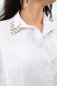 Kadın Yakası Taş Detaylı Crop Gömlek 1752-24 - 6