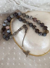 Tesbih Koleksiyonluk 925 Ayar Gümüş 33 lük Botswana Akik Doğal Taş Faset Kesim Tespih - 2