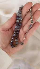 Tesbih Koleksiyonluk 925 Ayar Gümüş 33 lük Botswana Akik Doğal Taş Faset Kesim Tespih - 3