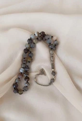 Tesbih Koleksiyonluk 925 Ayar Gümüş 33 lük Botswana Akik Doğal Taş Faset Kesim Tespih - 4