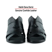 Erkan Saçmacı Bianca Siyah Hakiki Dana Derisi Önü Açık Kesik Detaylı Kalın Topuklu Günlük Terlik thumbnail 3