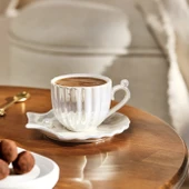 Emsan İstiridye 2 Kişilik Porselen Kahve Fincanı Takımı Beyaz 90 ml - 1