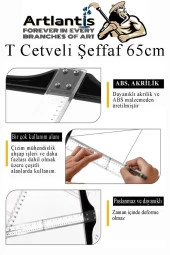 T Cetveli Şeffaf 65 cm 1 Adet Plastik Mika T Cetveli Çizim Cetveli Mimarlık Mühendislik Öğrenci Tasarım Cetveli - 2