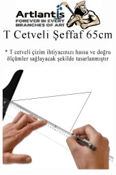 T Cetveli Şeffaf 65 cm 1 Adet Plastik Mika T Cetveli Çizim Cetveli Mimarlık Mühendislik Öğrenci Tasarım Cetveli - 3
