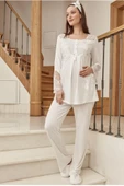 MECİT 5015 ECRU HAMİLE LOHUSA DANTELLİ PİJAMA TAKIMI - 3