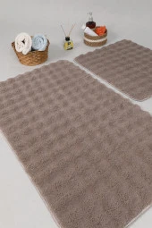 Modern Bubble Yıkanabilir Kaymaz Peluş Banyo Paspası Halısı 2'li Klozet Takımı 50x80-50x40cm Vizon - 4
