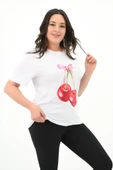 Kadın Büyük Beden Kiraz Baskılı T-shirt 1785-24 - 8