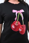 Kadın Büyük Beden Kiraz Baskılı T-shirt 1785-24 - 6