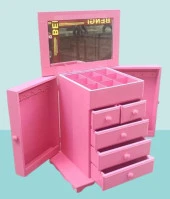 Hobi Takı Kutu Makyaj Şifonyer 90389 Model 9Çekmece Parlak Pembe Ahşap MDF ElYapım - 6