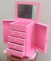 Hobi Takı Kutu Makyaj Şifonyer 90389 Model 9Çekmece Parlak Pembe Ahşap MDF ElYapım - 10