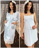 AQUA 20525-20526 Mavi  Hamile Lohusa Gecelik Sabahlık Takım thumbnail 1