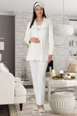 Mecit 5304 Ecru Peluş Detaylı  Sabahlıklı Lohusa Pijama Takımı - 2