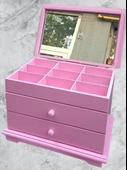 Hobi Takı Şifonyer 90390 Makyaj Kutu 2Çekmc Ayna Parlak Pembe Ahşap MDF El Yapım - 7