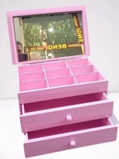 Hobi Takı Şifonyer 90390 Makyaj Kutu 2Çekmc Ayna Parlak Pembe Ahşap MDF El Yapım - 3