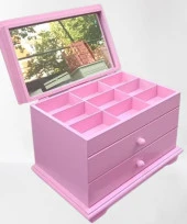 Hobi Takı Şifonyer 90390 Makyaj Kutu 2Çekmc Ayna Parlak Pembe Ahşap MDF El Yapım - 4