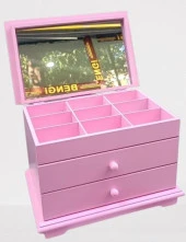 Hobi Takı Şifonyer 90390 Makyaj Kutu 2Çekmc Ayna Parlak Pembe Ahşap MDF El Yapım - 8